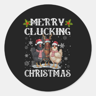 Merry Clucking Weihnachts Funny Chicken Weihnachts Runder Aufkleber