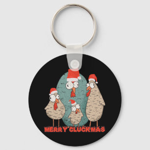 Merry Cluckmas - Crazy Christmas Chickens Schlüsselanhänger