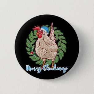 Merry Cluckmas Funny Christmas Hen Button