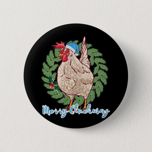 Merry Cluckmas Funny Christmas Hen Button (Vorderseite)