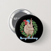Merry Cluckmas Funny Christmas Hen Button (Vorne & Hinten)