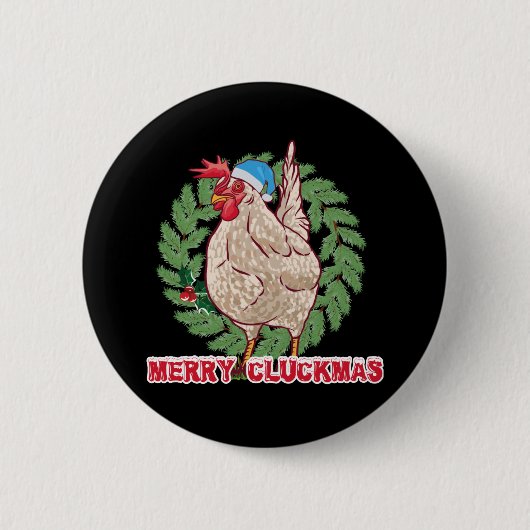 Merry Cluckmas - Funny Christmas Hen Button (Vorderseite)