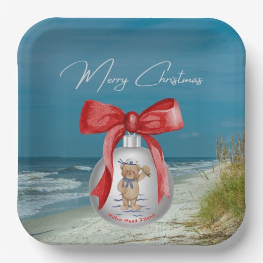 Merry Coastal Christmas Hilton Head Island Beach Pappteller (Vorderseite)