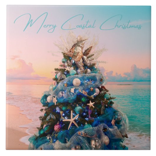 Merry Coastal Christmas Tropical Beach HolidayTree Fliese (Vorderseite)