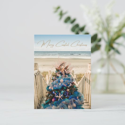 Merry Coastal Weihnachten Tropical Beach und Bäume (Stehend Vorderseite)