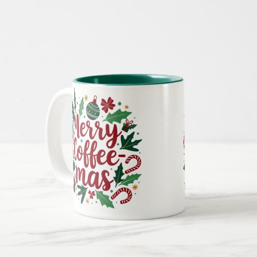 Merry Coffemas Funny Christmas Zwei Tone Kaffee Ta Zweifarbige Tasse (Vorderseite Links)