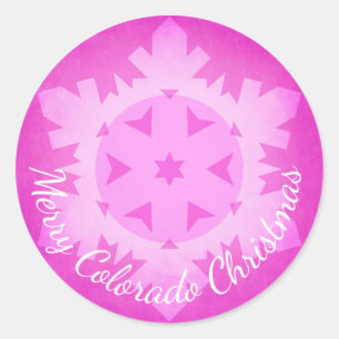 Merry Colorado Weihnachten Rosa Schneeflocken Aufk Runder Aufkleber