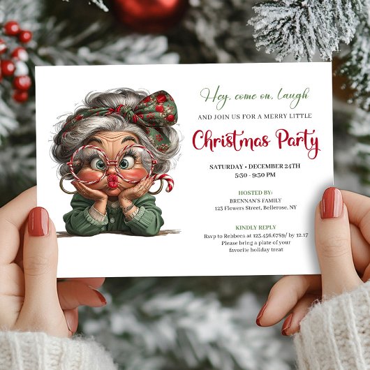 Merry Comic Grandma Christmas Gathering Invitation Einladung