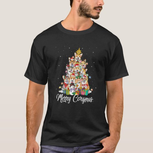 Merry Corgmas Corgi Christmas Tree Fairy Lights Do T-Shirt (Vorderseite)