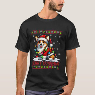Merry Corgmas Corgi Lights Weihnachtsmannmütze Ugl T-Shirt