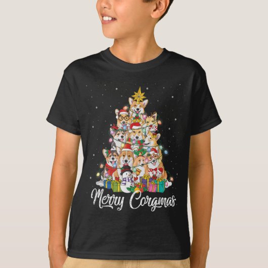 Merry Corgmas Corgi Weihnachtsbaum Fairy Lights Do T-Shirt (Vorderseite)