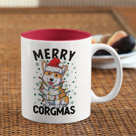 Merry Corgmas Funny Christmas Corgi Zweifarbige Tasse
