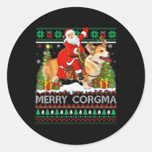 Merry Corgmas Funny Ugly Santa Riding Corgi Christ Runder Aufkleber