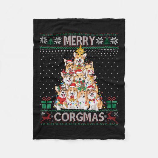 Merry Corgmas Ugly Sweater Funny Corgi Christmas T Fleecedecke (Vorderseite)