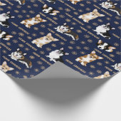 Merry Corgmess - Christmas Corgi Muster blau Geschenkpapier (Ecke)