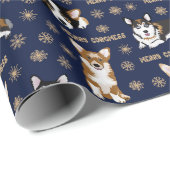 Merry Corgmess - Christmas Corgi Muster blau Geschenkpapier (Rolleneckpunkt)