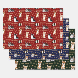 Merry Corgmess Text - Weihnachts-Corgi-Muster Geschenkpapier Set