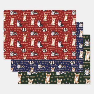 Merry Corgmess Text - Weihnachts-Corgi-Muster Geschenkpapier Set
