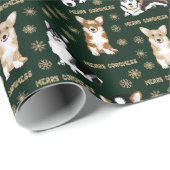 Merry Corgmess - Weihnachts Corgi Muster grün Geschenkpapier (Rolleneckpunkt)