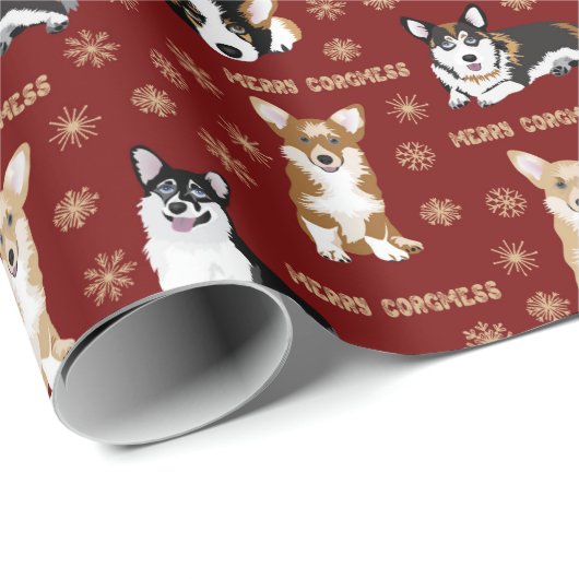 Merry Corgmess - Weihnachts Corgi Muster rot Geschenkpapier (Rolleneckpunkt)
