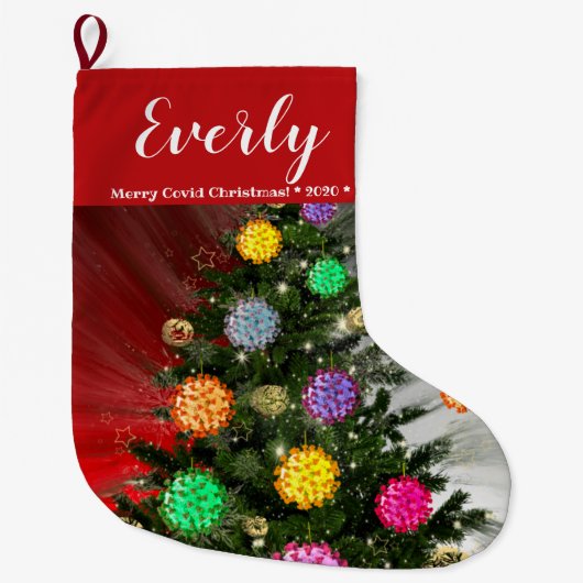 Merry Covid weihnachtliche covid Molekül Baum orna Großer Weihnachtsstrumpf (Vorderseite)