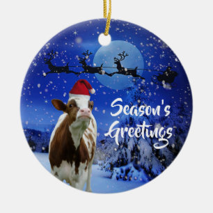 Merry Cowristmas Weihnachten Urlaub Keramik Ornament