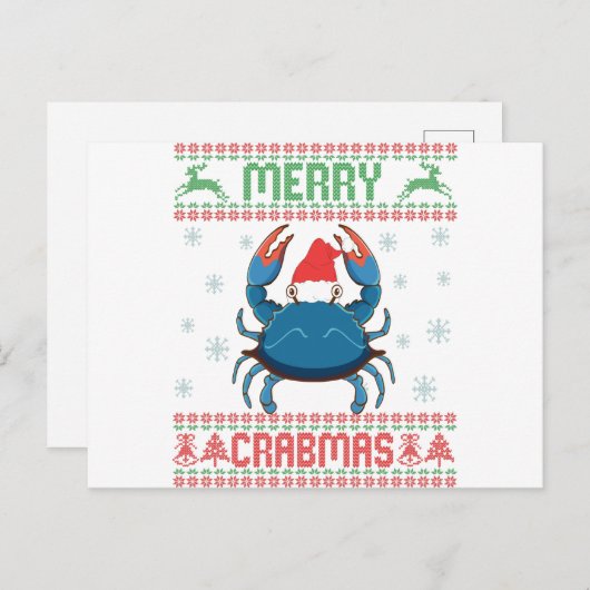Merry Crabmas Funny Crab Ugly Christmas Sweater Postkarte (Vorne/Hinten)