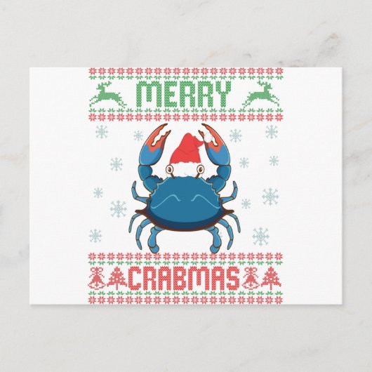 Merry Crabmas Funny Crab Ugly Christmas Sweater Postkarte (Vorderseite)