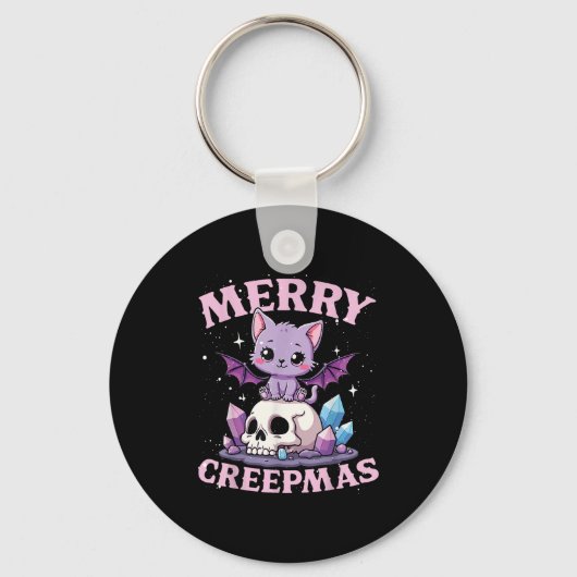 Merry Creepmas Cat Pastel Goth Christmas Skull For Schlüsselanhänger (Vorderseite)