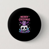 Merry Creepmas Cat Pastel Goth Christmas Skull T-S Button (Vorderseite)