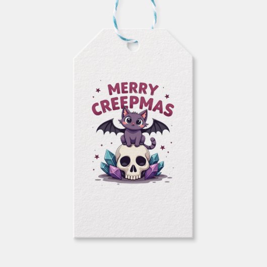 Merry Creepmas Cat Pastel Goth Christmas Skull T-S Geschenkanhänger (Vorderseite)