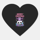 Merry Creepmas Cat Pastel Goth Christmas Skull T-S Herz-Aufkleber (Vorderseite)
