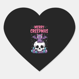 Merry Creepmas Cat Pastel Goth Christmas Skull T-S Herz-Aufkleber