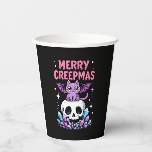 Merry Creepmas Cat Pastel Goth Christmas Skull T-S Pappbecher (Vorderseite)