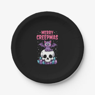 Merry Creepmas Cat Pastel Goth Christmas Skull T-S Pappteller
