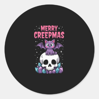 Merry Creepmas Cat Pastel Goth Christmas Skull T-S Runder Aufkleber