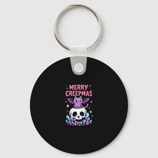 Merry Creepmas Cat Pastel Goth Christmas Skull T-S Schlüsselanhänger (Vorderseite)
