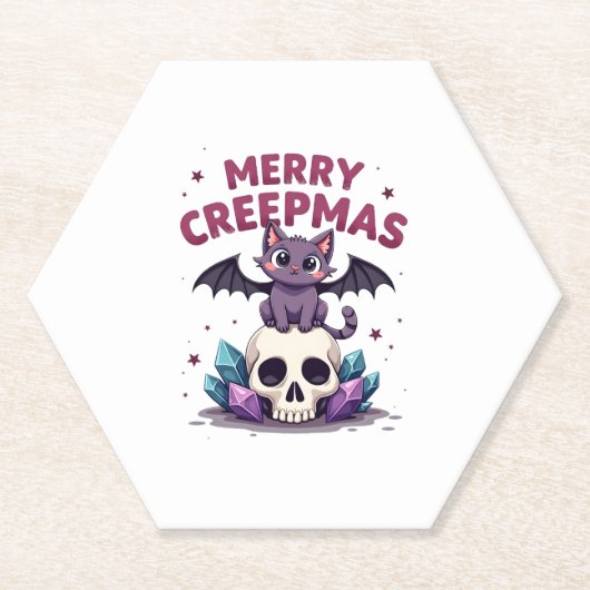 Merry Creepmas Cat Pastel Goth Christmas Skull T-S Untersetzer (Vorderseite)