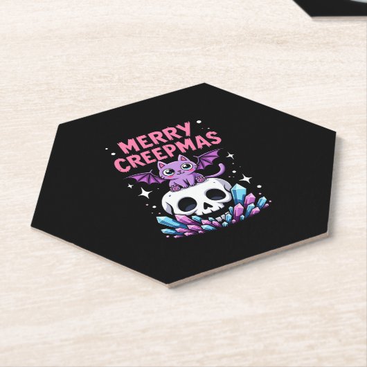 Merry Creepmas Cat Pastel Goth Christmas Skull T-S Untersetzer (angewinkelt)