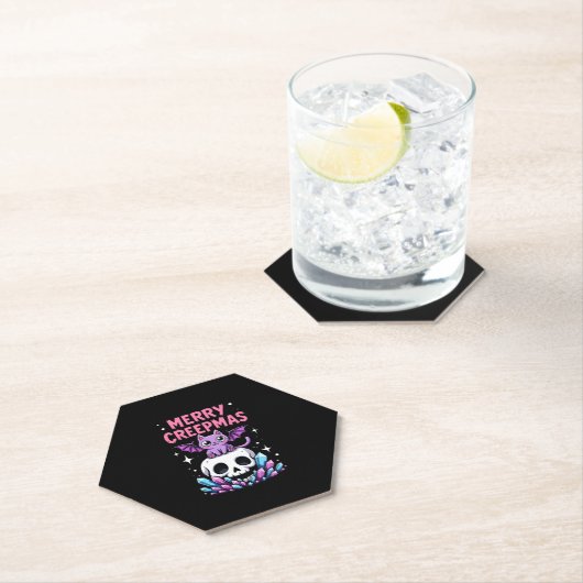 Merry Creepmas Cat Pastel Goth Christmas Skull T-S Untersetzer (Vor Ort)