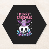 Merry Creepmas Cat Pastel Goth Christmas Skull T-S Untersetzer (Vorderseite)