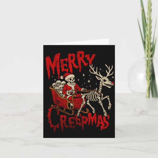 Merry Creepmas Skeleton Creepy Christmas Goth Holi Karte (Vorderseite)
