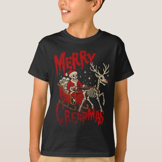 Merry Creepmas Skeleton Creepy Christmas Goth Holi T-Shirt (Vorderseite)