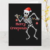 Merry Creepmas Skeleton Santa Skull Weihnachtsbaum Karte (Gelbe Blume)