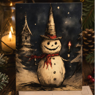 Merry Creepmas Spooky Snowman Gothic Vintag Postkarte
