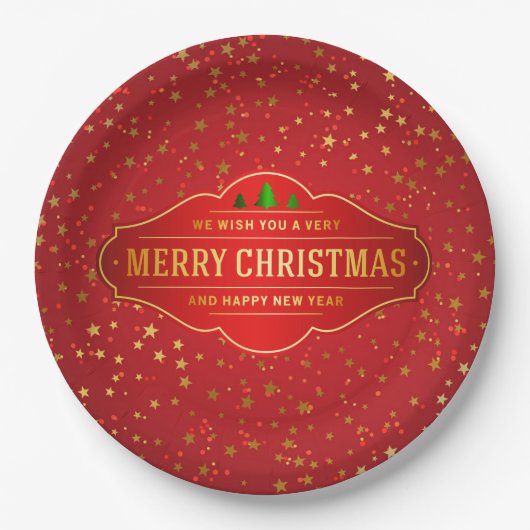 Merry Cristmas Label Paper Plate Pappteller (Vorderseite)