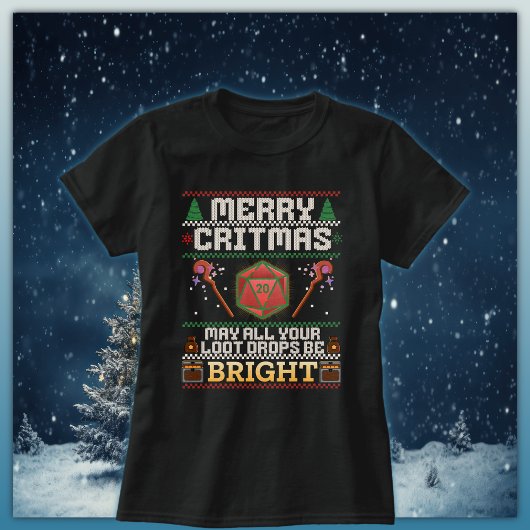 Merry Critmas Loot Drop | Healer Ugly Sweater T-Shirt