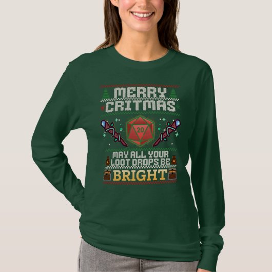 Merry Critmas Loot Drop | Magier Ugly Sweater T-Shirt (Vorderseite)