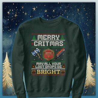 Merry Critmas Loot Drop | Warrior Ugly Sweater Sweatshirt