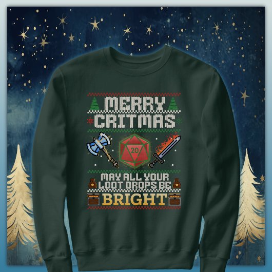 Merry Critmas Loot Drop | Warrior Ugly Sweater Sweatshirt